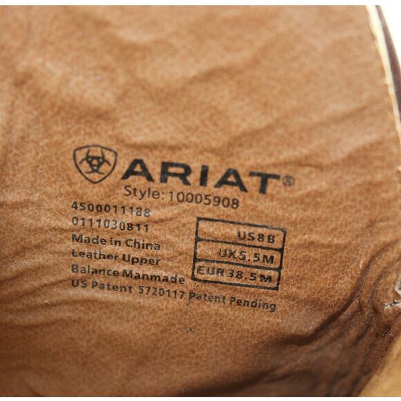 Ariat Heritage Brown Leather Cuban Heel Cowboy boots snip toe Women - sz 8 B - Picture 9 of 9